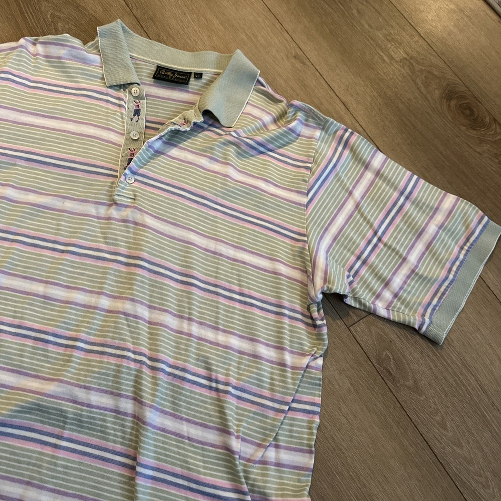 Bobby Jones Collection Vintage SS Golf Polo‎ Men's XL Striped Pastels Classic